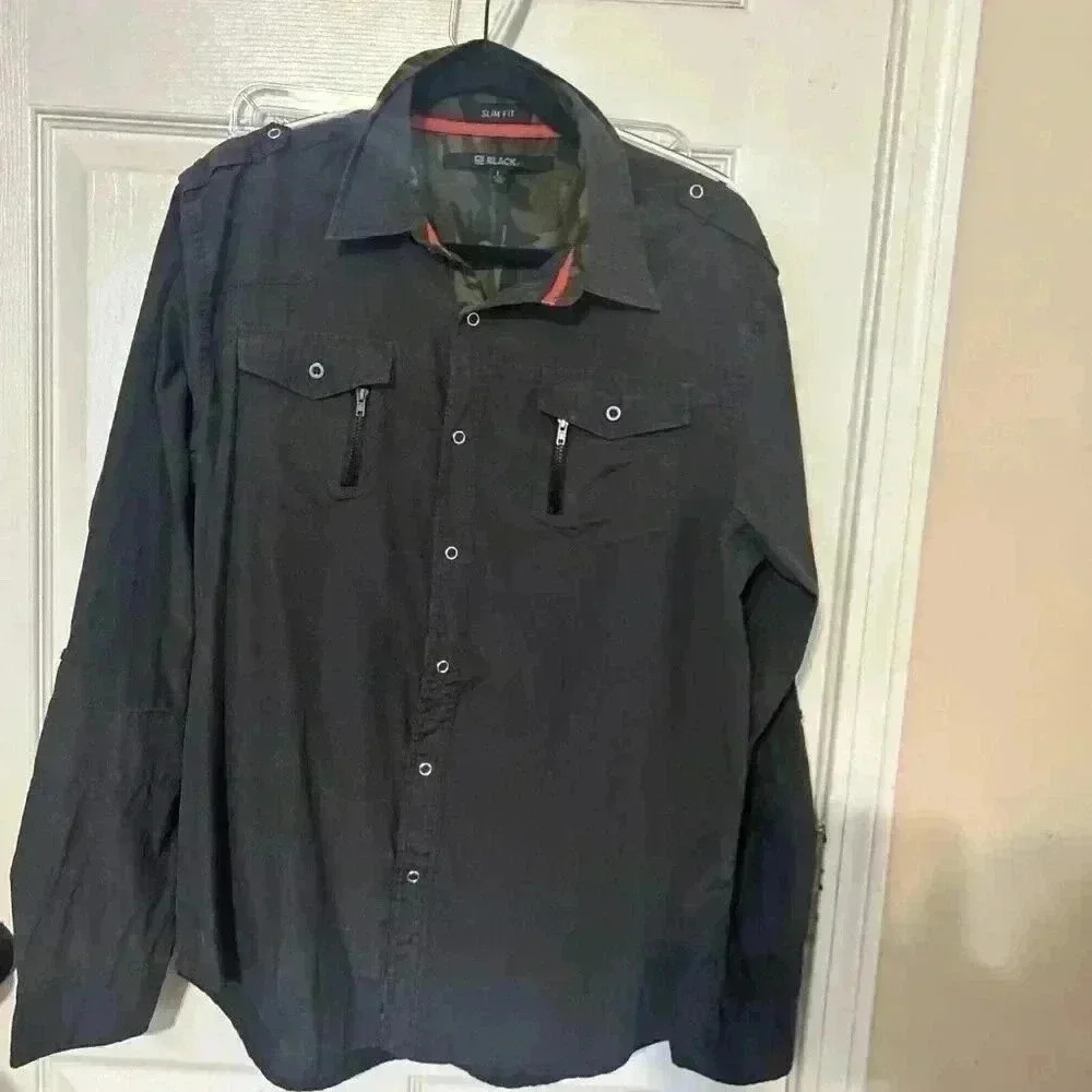 BLACK brand Black Men's Long Sleeve Button Down Shirt Size L, Slim